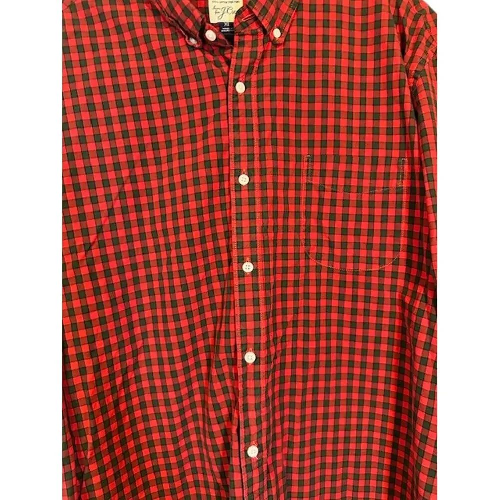 J. Crew Red Green Plaid Long Sleeve Collared Cotton Button Down Shirt Men Sz XL